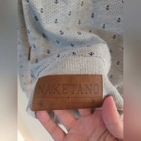 Naketano Grey Anchor and Navy Micro Dots Hoodie with Rope Cord, Size Small - Picture 7 of 11